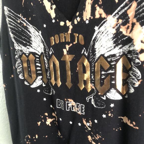 VINTAGE Black & Metallic Muscle Shirt Tank Keyhole ROCK BAND Z M - Picture 5 of 6